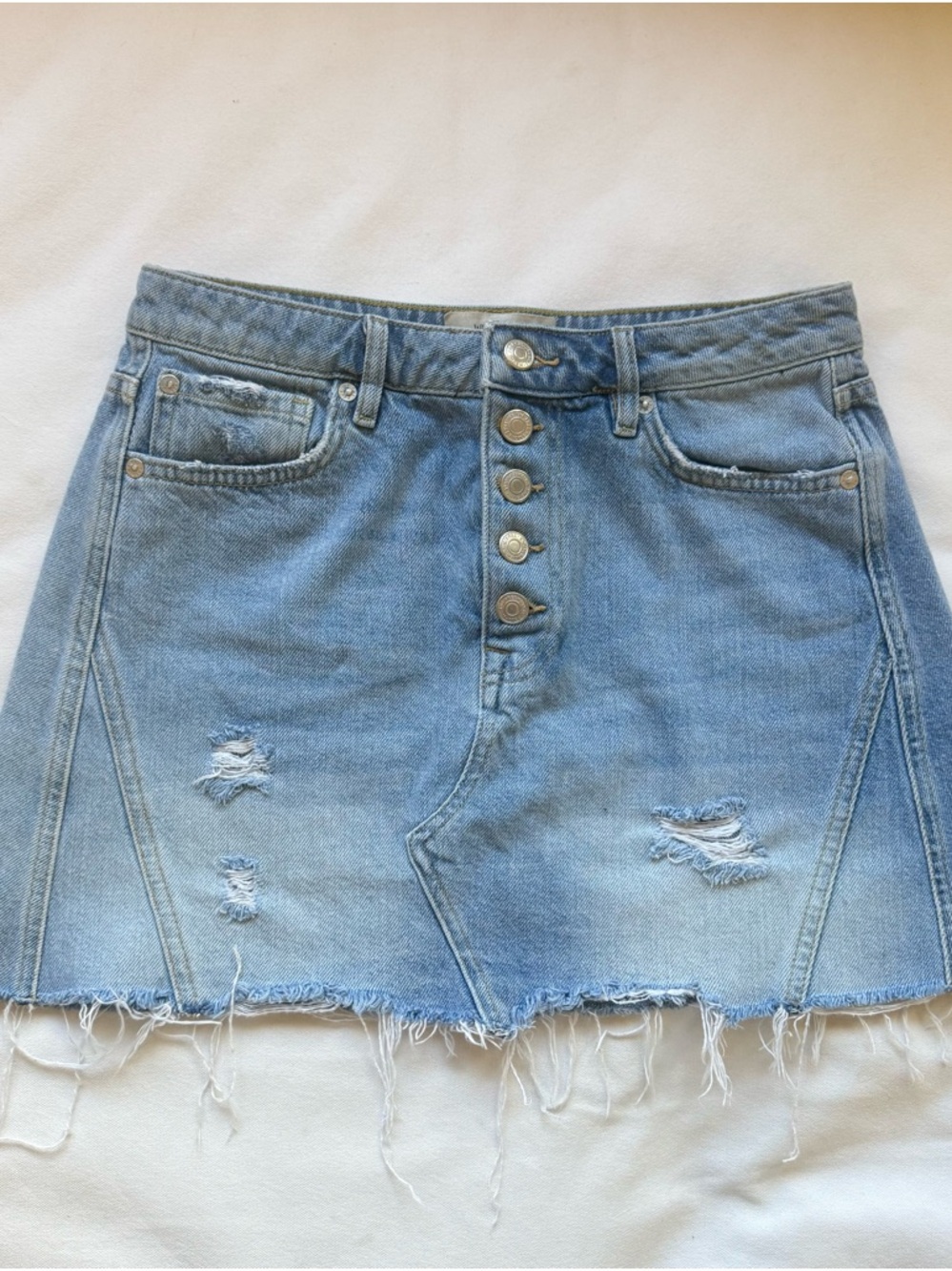 We The Free Light Blue Distressed Denim Mini Skirt